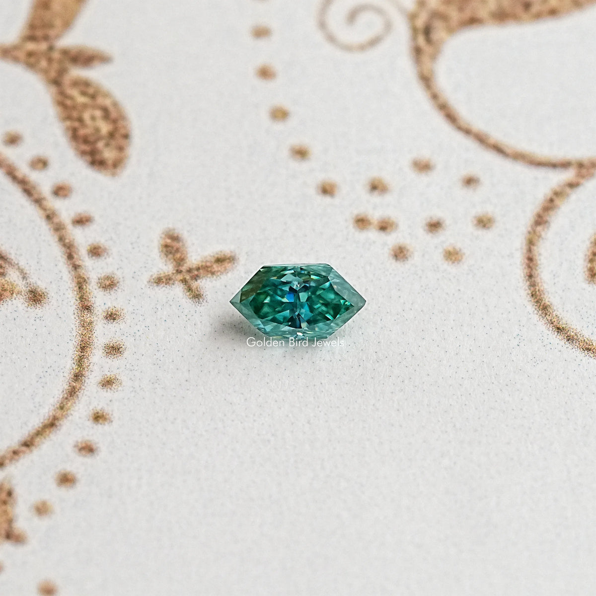 Marquise-cut blue-green moissanite gemstone, teal facets, unmounted