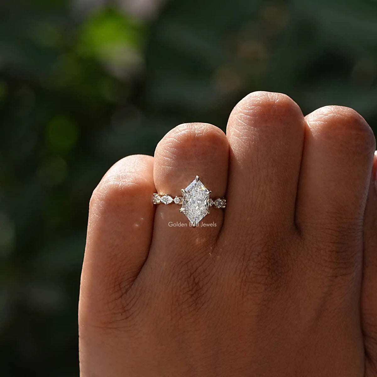 Detailed View Of Dutch Marquise Cut Diamond Accent Ring In Yellow Gold