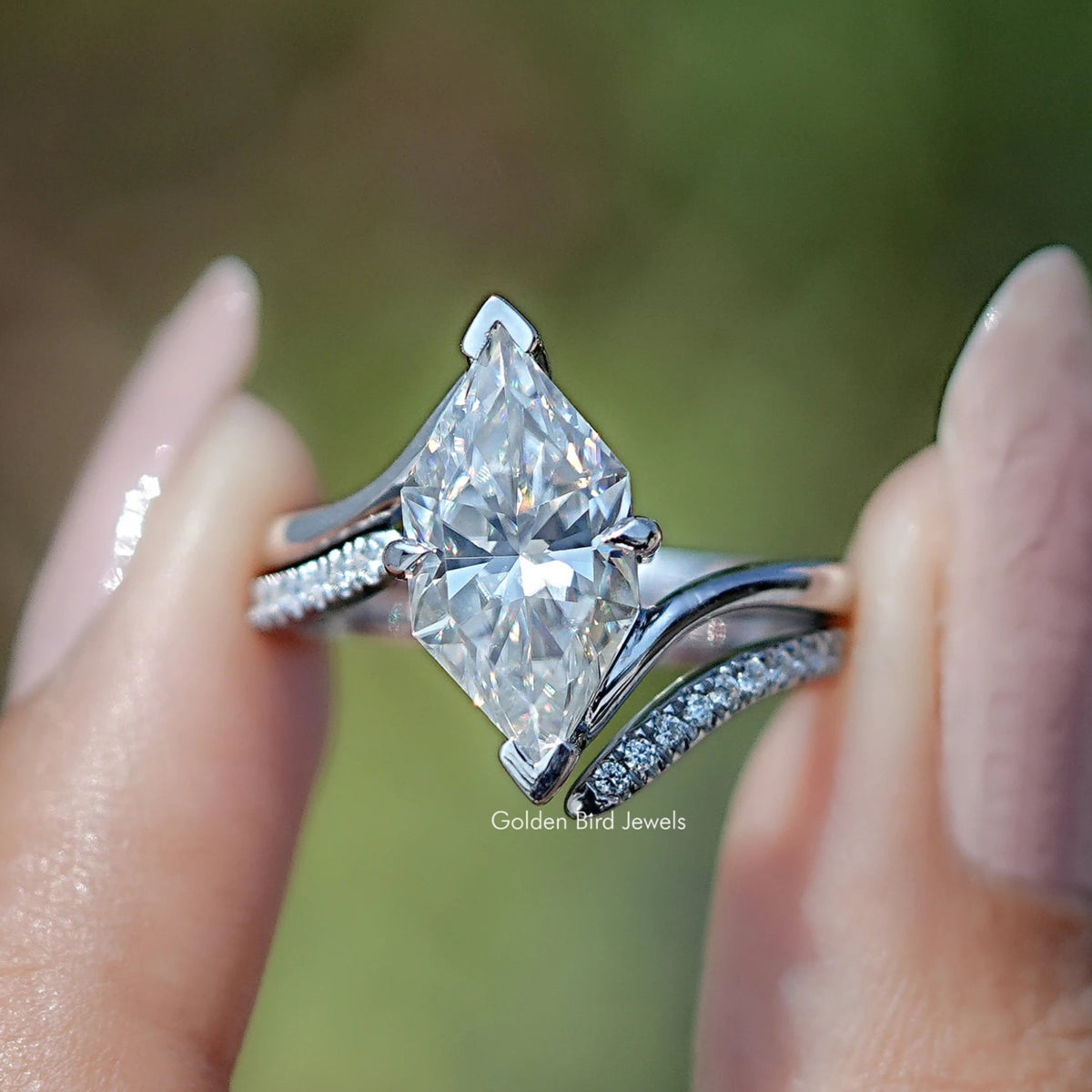 Front View of Dutch Marquise Moissanite Bridal Ring Set