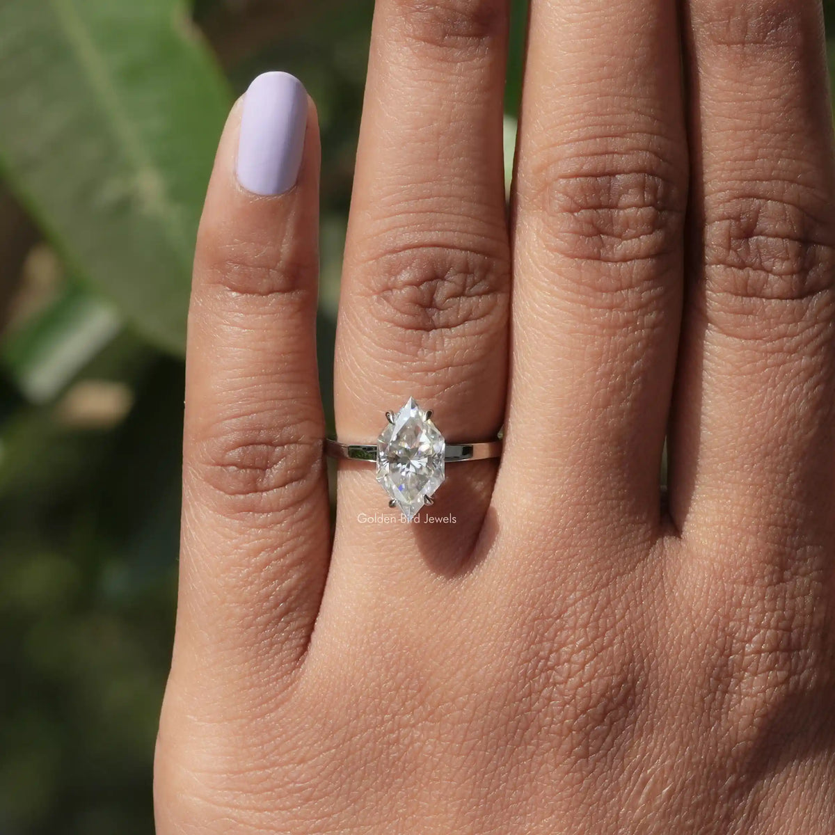 View of Dutch Marquise Cut Hidden Halo Ring In finger