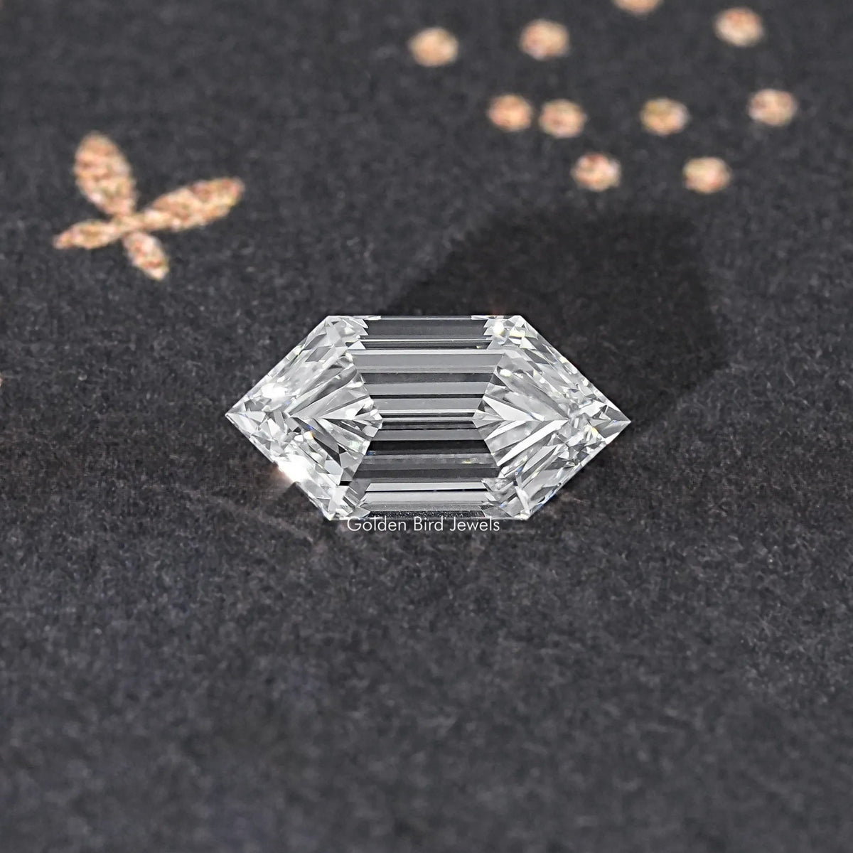 Marquise step-cut lab diamond, clear icy white with crisp faceted sparkle.