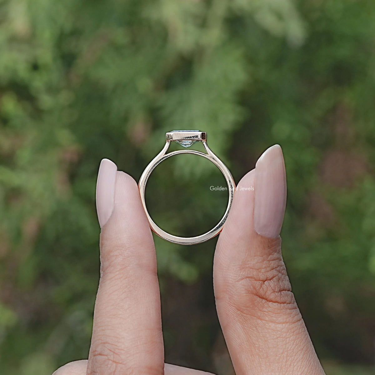 Back view of Round Moissanite Engagement Ring