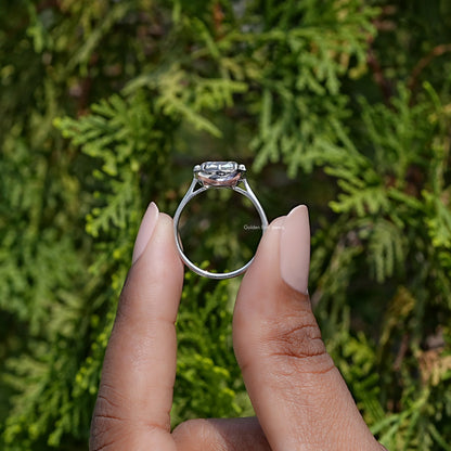 In Finger view of cushion cut moissanite halo Ring  
