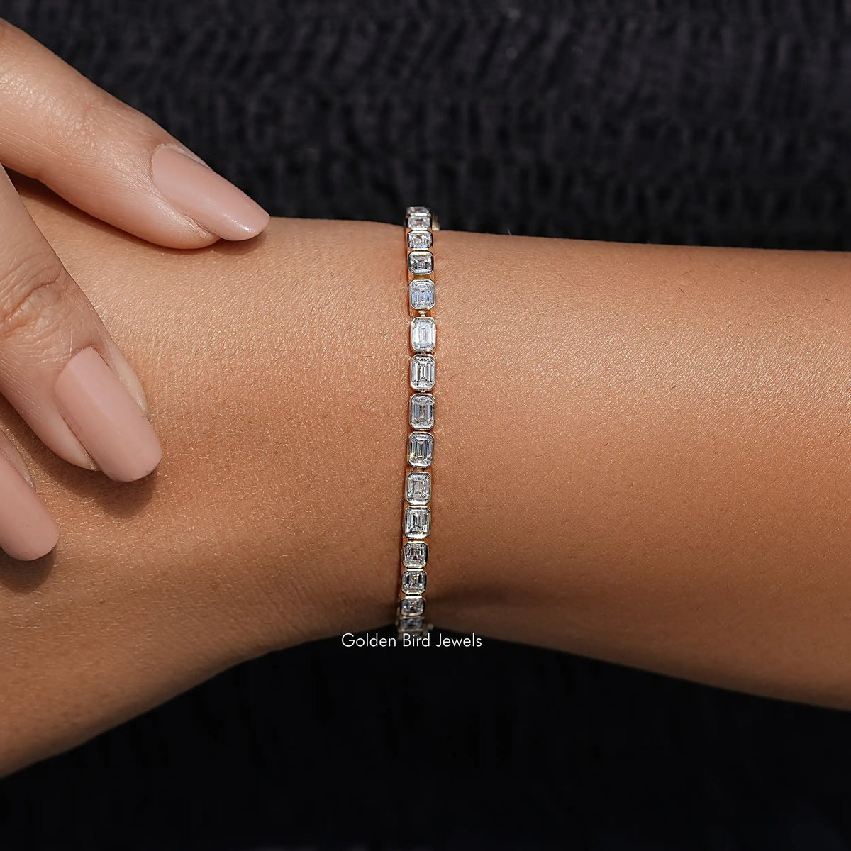 Top View Of Emerald Diamond Tennis Bracelet
