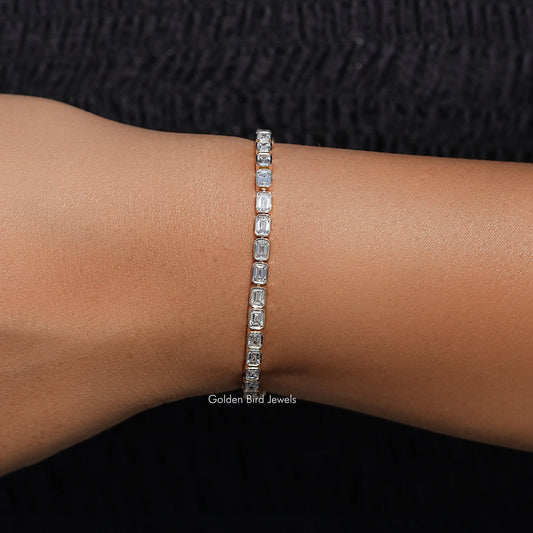 front View of East West Emerald Lab Diamond Tennis Bracelet
