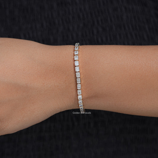 front View of East West Radiant Cut Lab Diamond Bracelet
