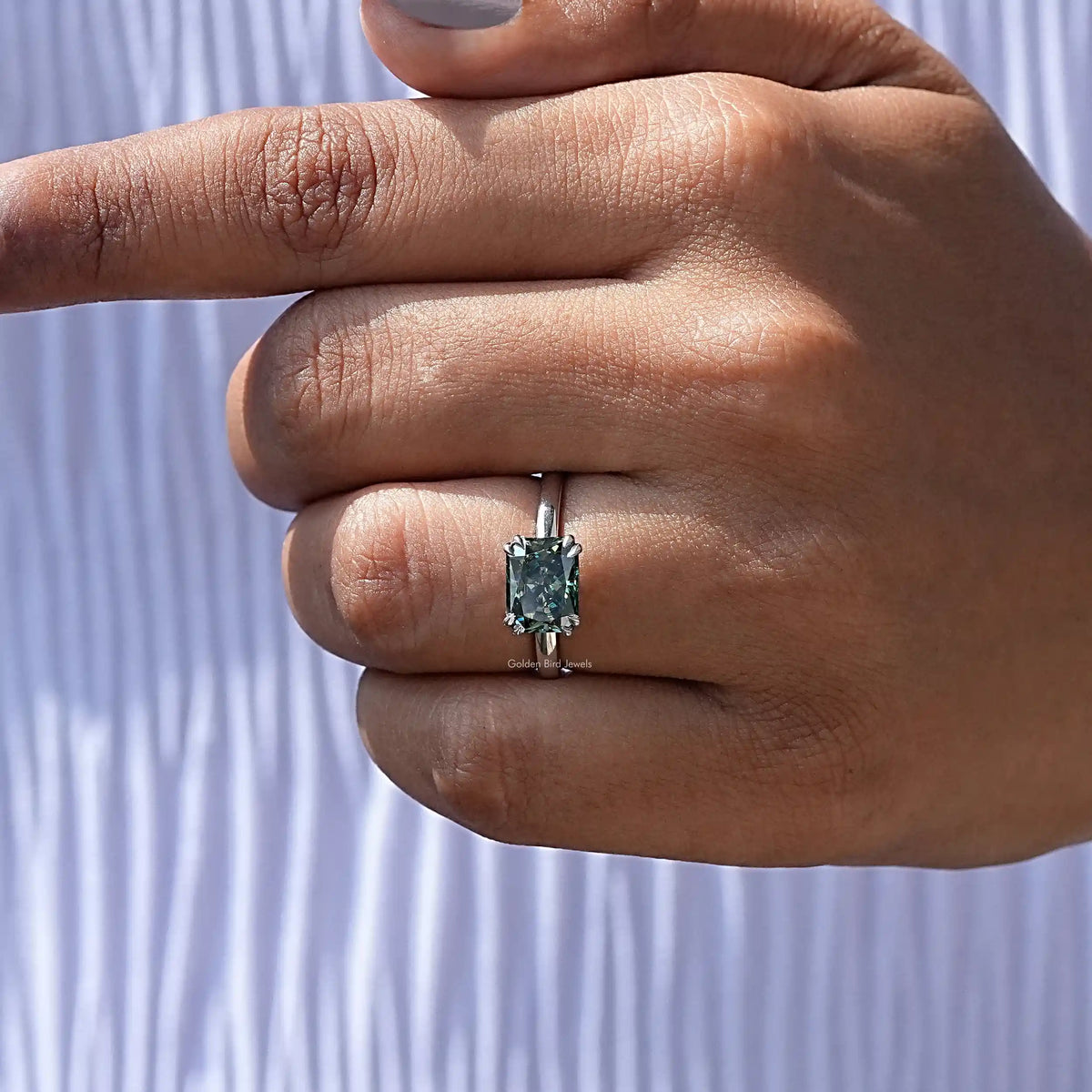 Detailed View Of Radiant Cut Moissanite Ring In White Gold
