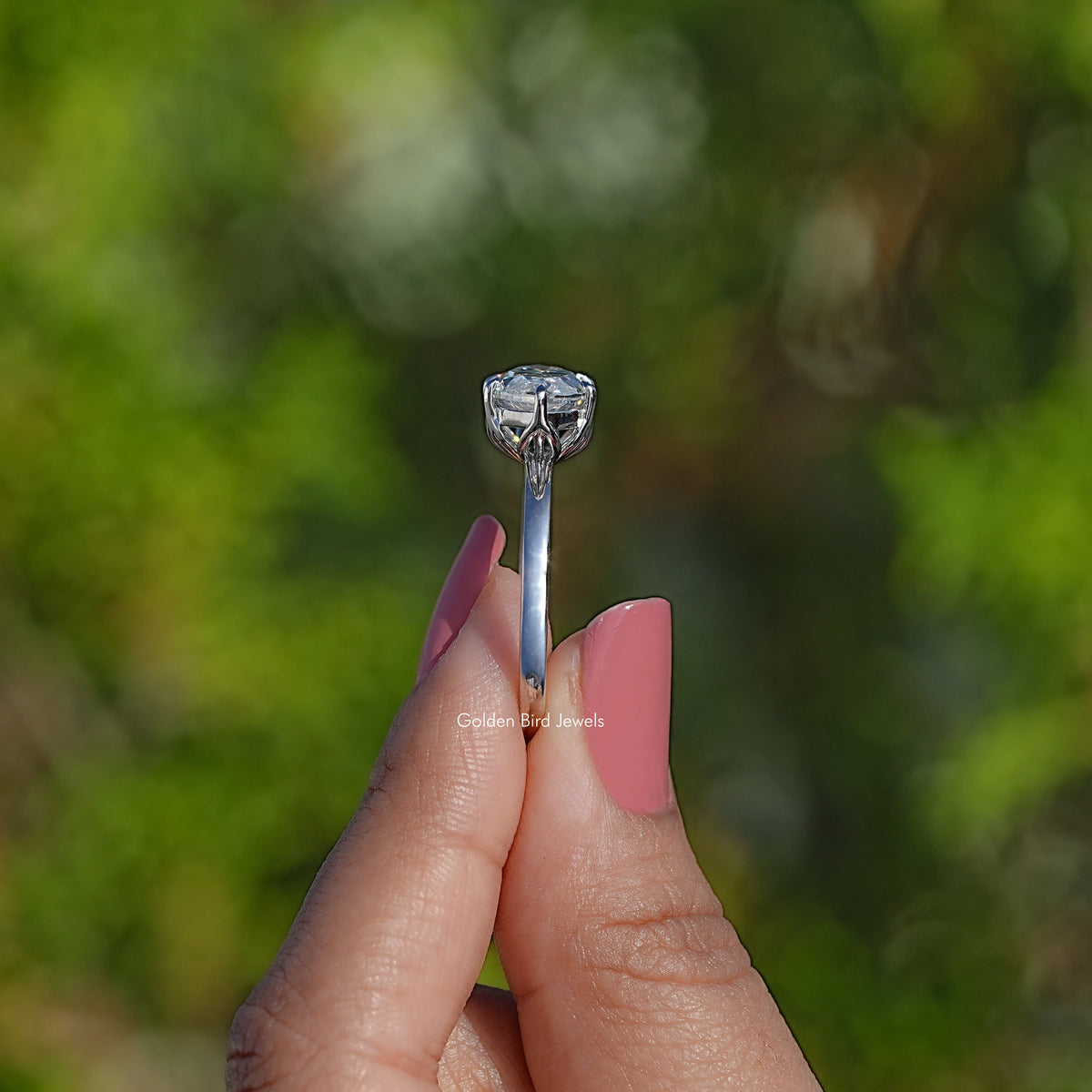 Side View Of Marquise Cut Moissanite Engagement Ring