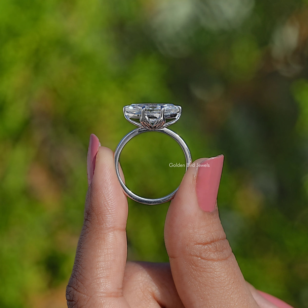 Back View Of East West Set Marquise Cut Moissanite Ring