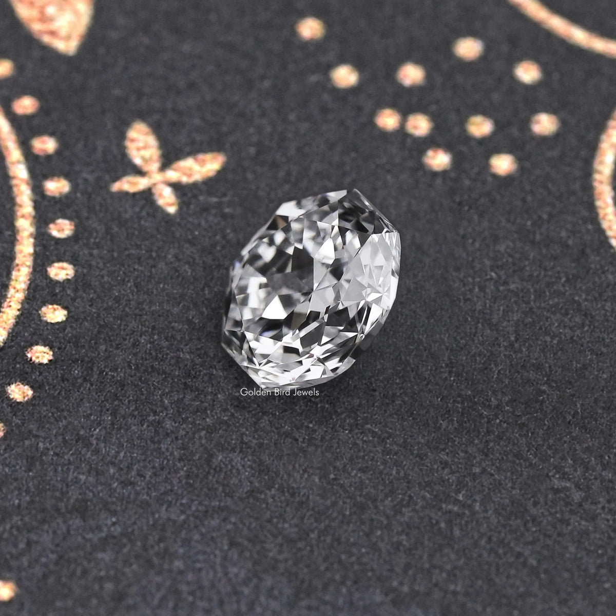 Close-up of a faceted round lab-grown diamond, crisp sparkle highlights