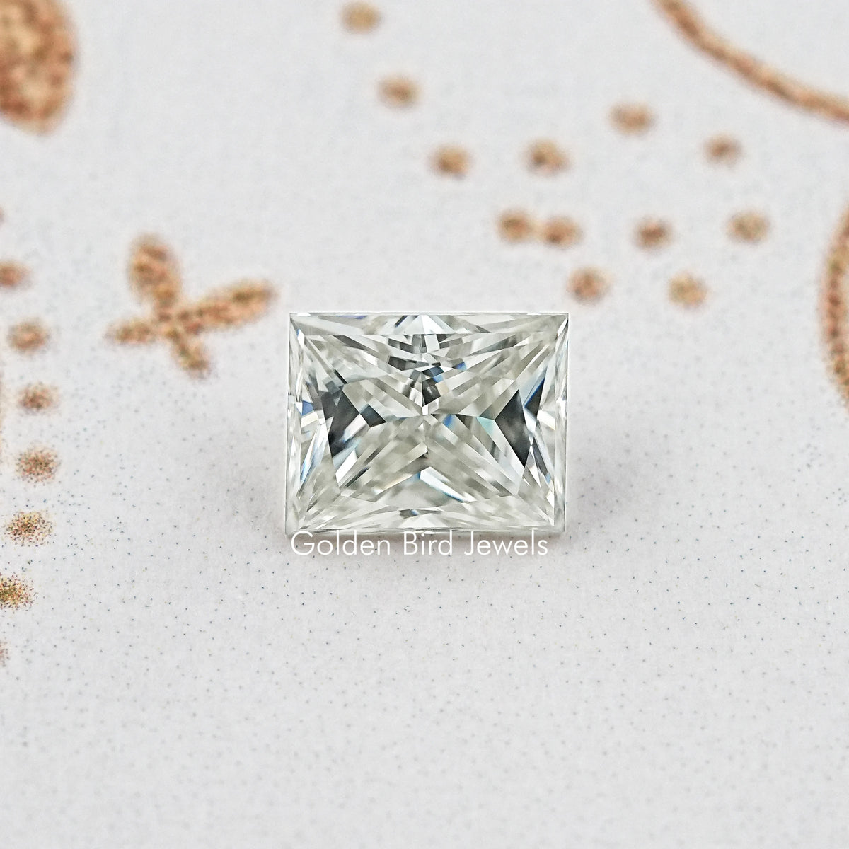 Elongated princess-cut moissanite loose stone with crisp faceted geometry