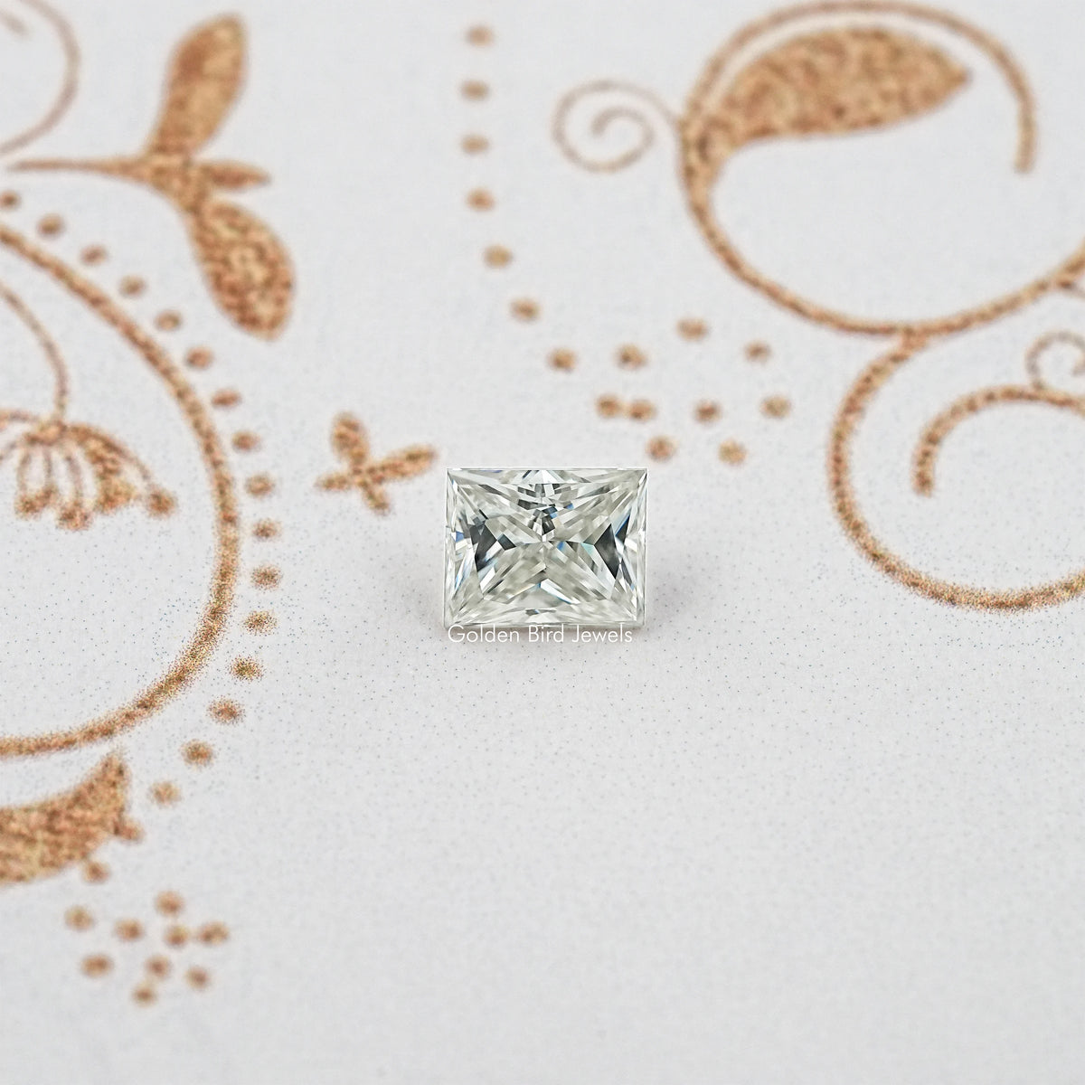 Elongated princess-cut moissanite loose stone, clear icy sparkle with faceted facets