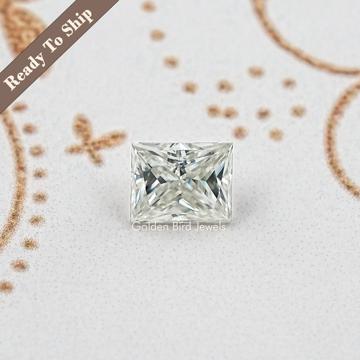 Elongated princess-cut moissanite loose stone, radiant clear sparkle