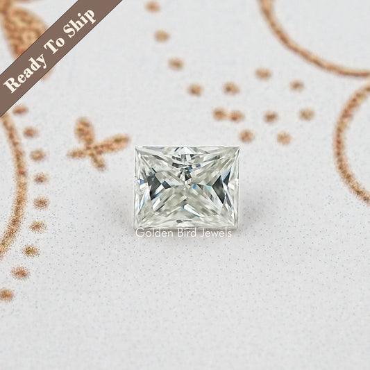 Elongated princess-cut moissanite loose stone, radiant clear sparkle
