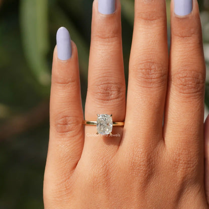 Detailed View Of Cushion Cut Moissanite Ring In Yellow Gold