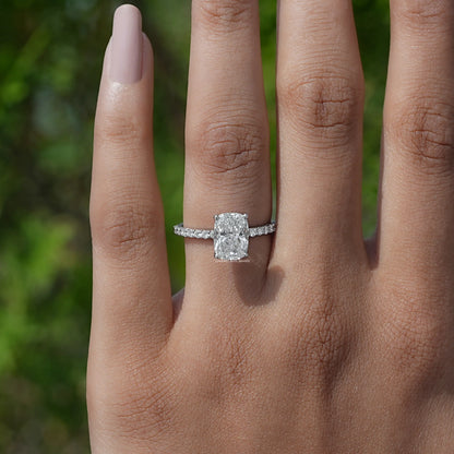 In finger front view of Cushion Cut Lab Diamond Ring  