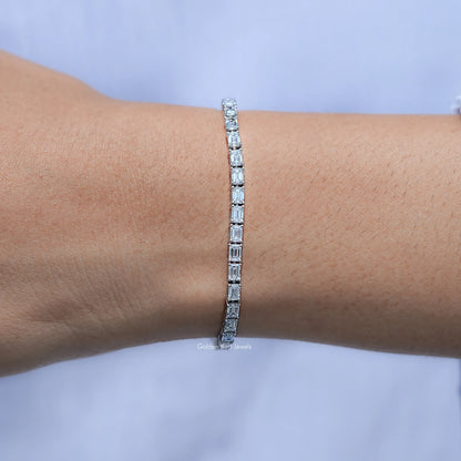 Side View Of Emerald Cut Diamond Tennis Steel Bracelet

