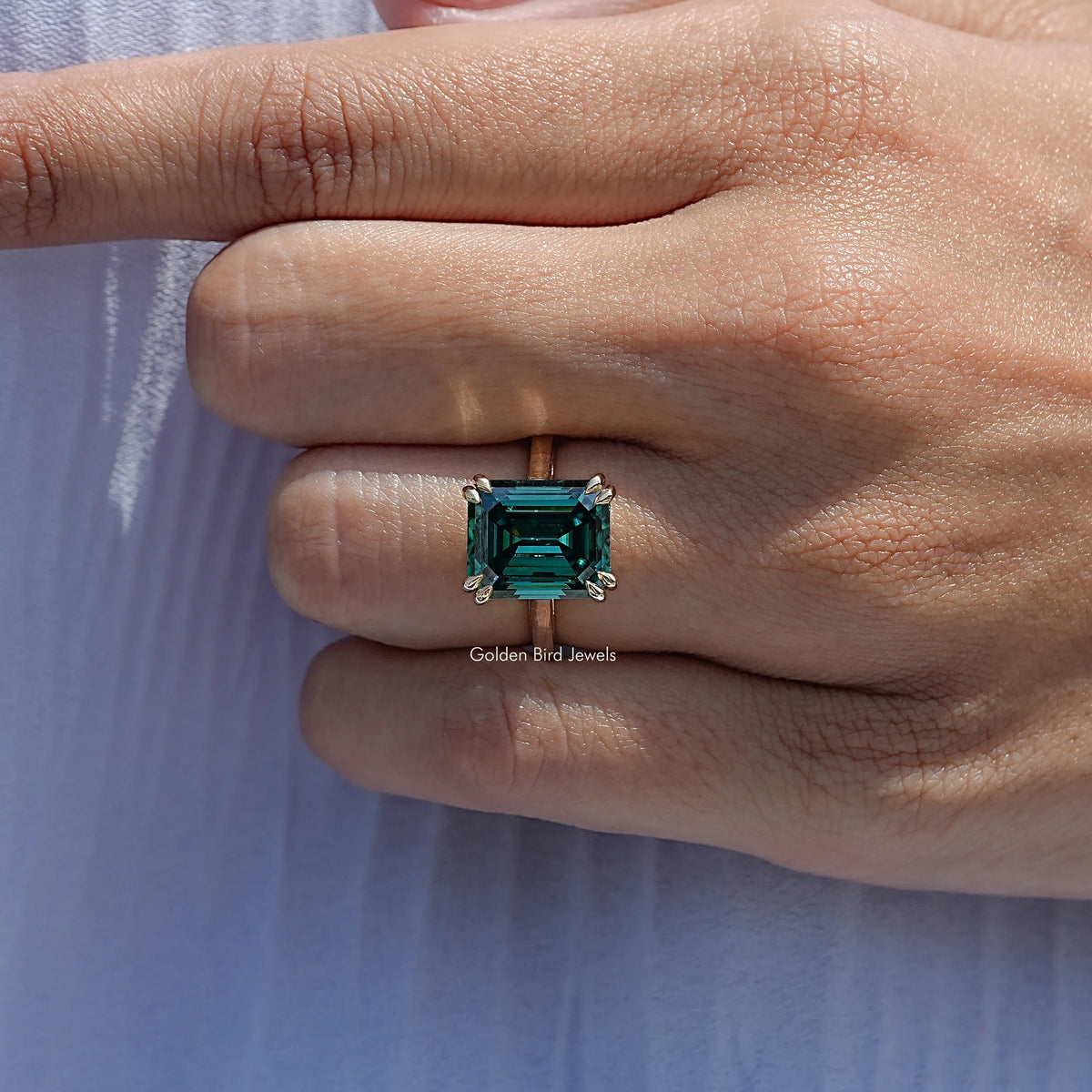 Close View Of Dark Green Emerald Moissanite Ring