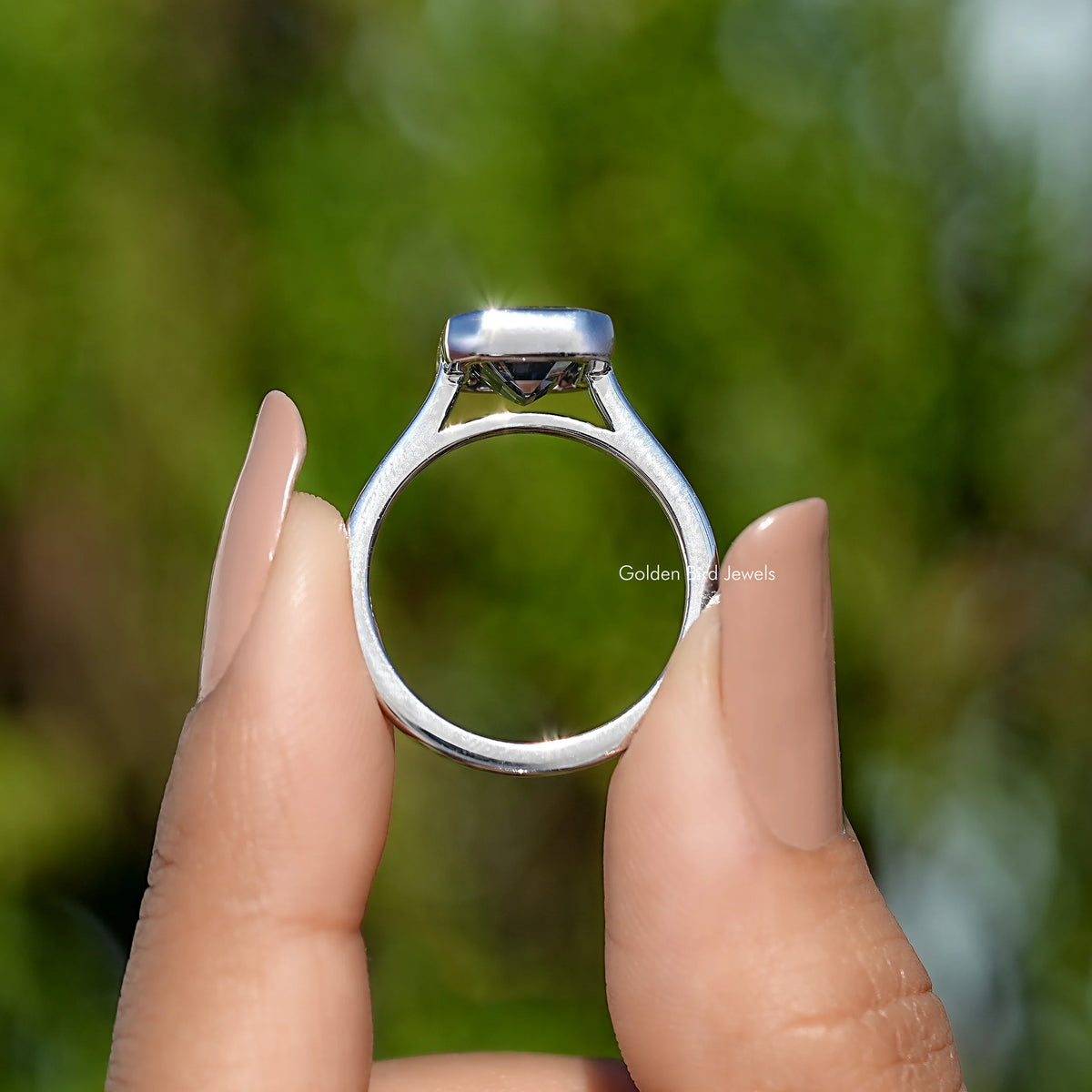 Back View Of Emerald Cut Moissanite Ring

