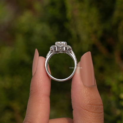 Sterling silver cushion-cut moissanite ring top view with multi-prong setting
