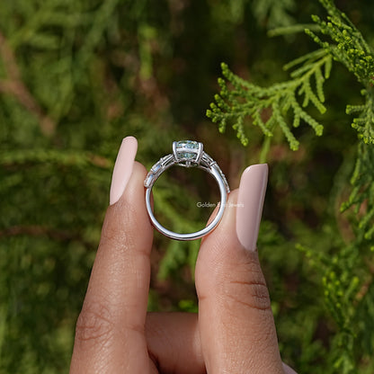 Pear-cut blue moissanite anniversary ring in 925 sterling silver, floral halo