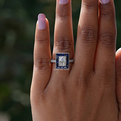 View of French Radiant Cut Moissanite Ring In finger