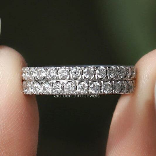 Silver full eternity wedding band with round-cut moissanite stones