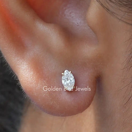 Marquise-cut lab diamond stud earrings with silver-toned setting