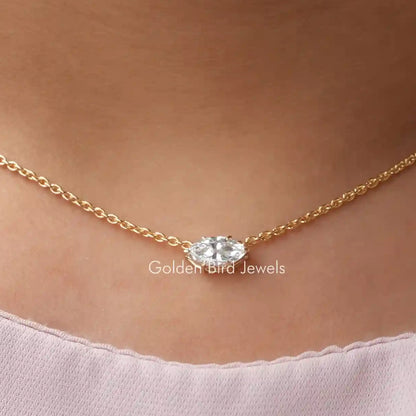 Gold marquise solitaire pendant with lab-grown diamond on fine chain