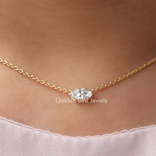 Gold marquise solitaire pendant with lab-grown diamond on fine chain
