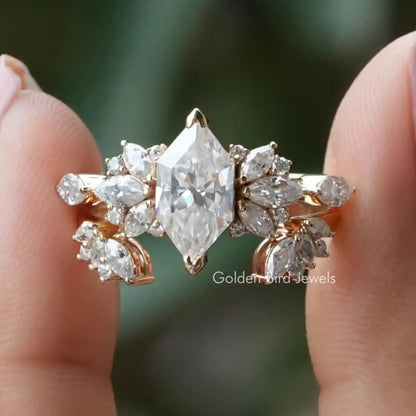 Marquise moissanite ring set with prong-set center and side stones