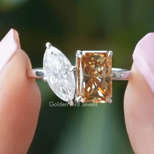 Sterling silver toi et moi ring with marquise clear and radiant champagne stones