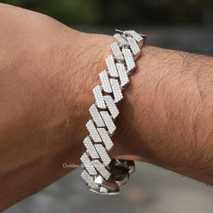 Moissanite Miami Cuban link bracelet with pavé-set links on a wrist