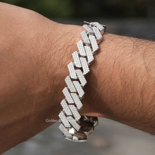 Moissanite Miami Cuban link bracelet with pavé-set links on a wrist