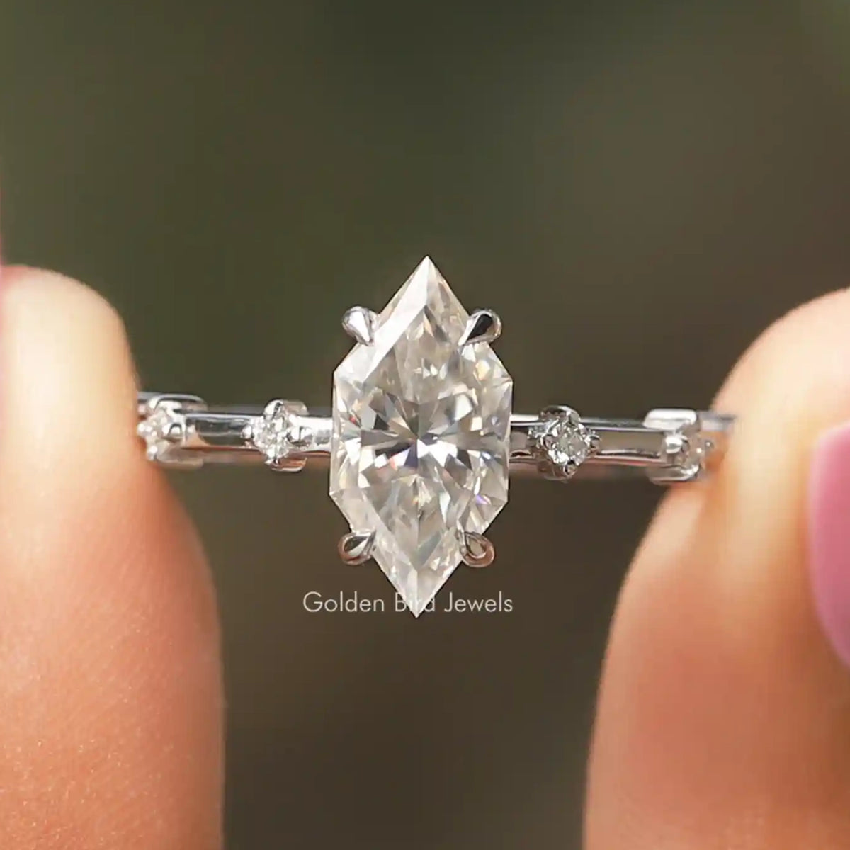 Marquise half-eternity engagement ring with clear marquise center and side stones