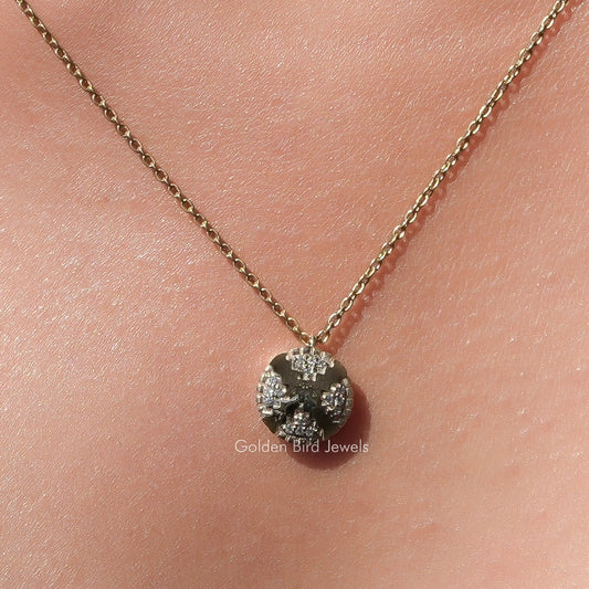 Round moissanite cluster pendant with shimmering stones on a fine chain