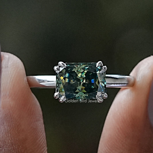 Square moissanite engagement ring in silver with four-prong setting