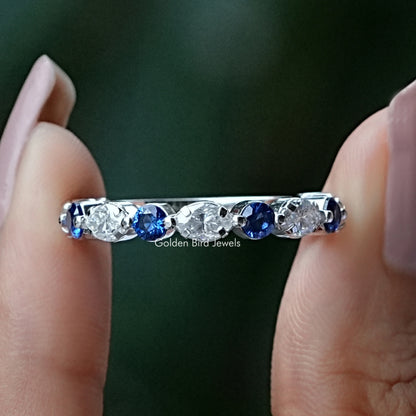 Moissanite ring band in silver with alternating round and marquise stones