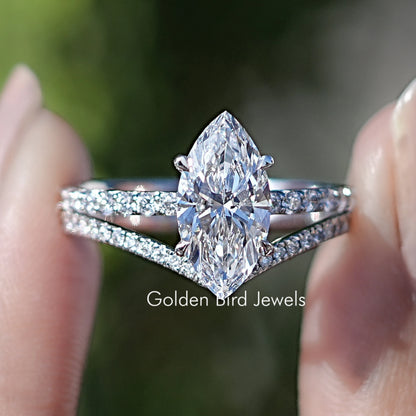 Marquise-cut lab diamond bridal ring set with marquise center and side stones