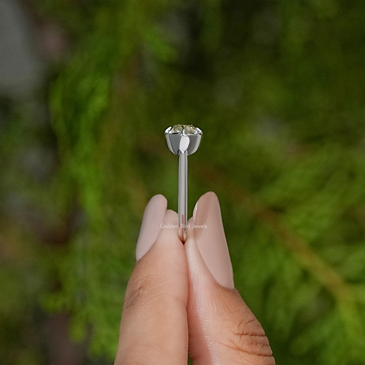 East West Old Mine Moval Moissanite Solitaire Ring