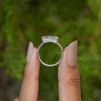 East West Old Mine Moval Moissanite Solitaire Ring