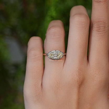 East West Old Mine Moval Moissanite Solitaire Ring