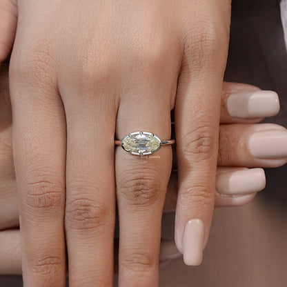 East West Old Mine Moval Moissanite Solitaire Ring
