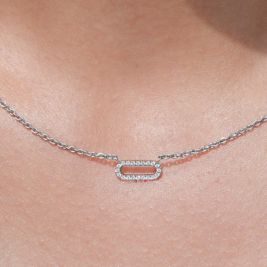 Close up view of Round Lab Grown Paperclip Diamond Pendant
