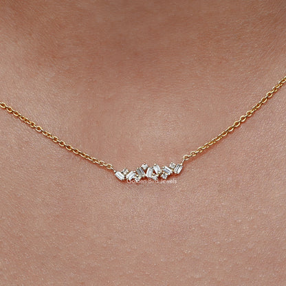 Close up view of Baguette Cut Lab Diamond Cluster Pendant