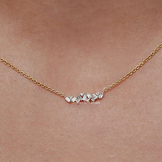 Close up view of Baguette Cut Lab Diamond Cluster Pendant