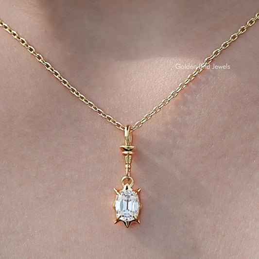 In neck View Of Old Mine Cushion Moissanite Pendant