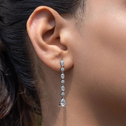 Silver drop earrings with marquise and pear-cut gemstones