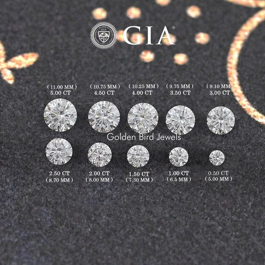 GIA certified loose round-cut lab diamonds, multiple carat sizes on display