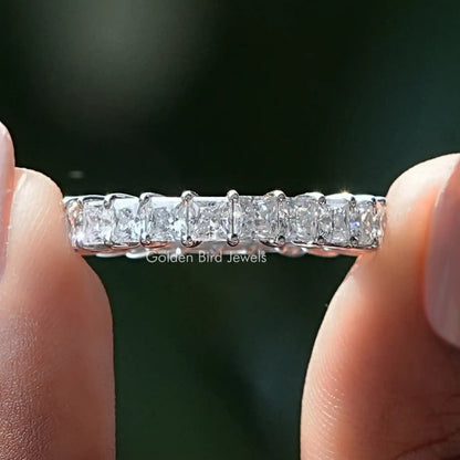 Sterling silver eternity wedding band with princess-cut sparkle stones, full row